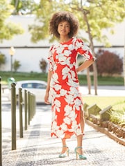 Joe Browns Red Oversized Floral Midi Dress - Image 2 of 7