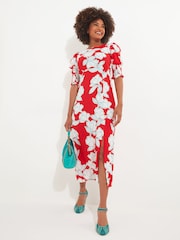 Joe Browns Red Oversized Floral Midi Dress - Image 3 of 7