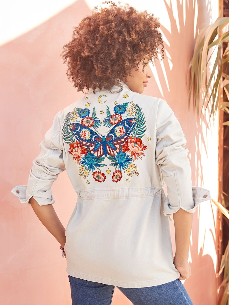 Joe Browns Natural Boutique Vintage Embroidered Festival Utility Jacket - Image 2 of 8