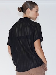 Religion Black Oversized Hidden Blouse With Large Floral Placement Print - Image 3 of 6