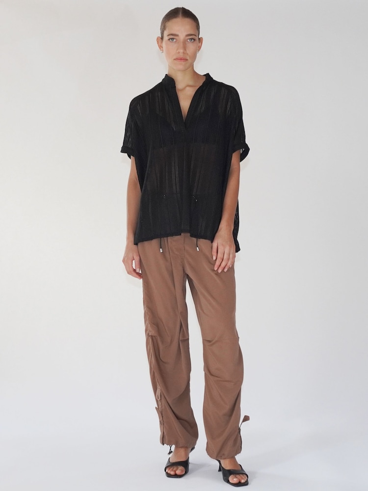Religion Black Oversized Hidden Blouse With Large Floral Placement Print - Image 6 of 6