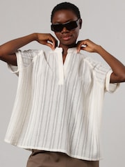 Religion Cream Oversized Sensation Blouse With Gunmetal Beaded Motif - Image 1 of 8