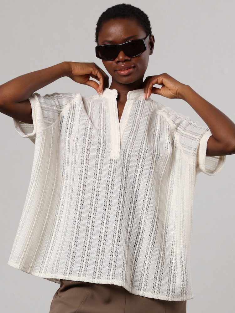 Religion Cream Oversized Sensation Blouse With Gunmetal Beaded Motif - Image 1 of 8