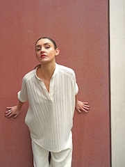 Religion Cream Oversized Sensation Blouse With Gunmetal Beaded Motif - Image 2 of 8