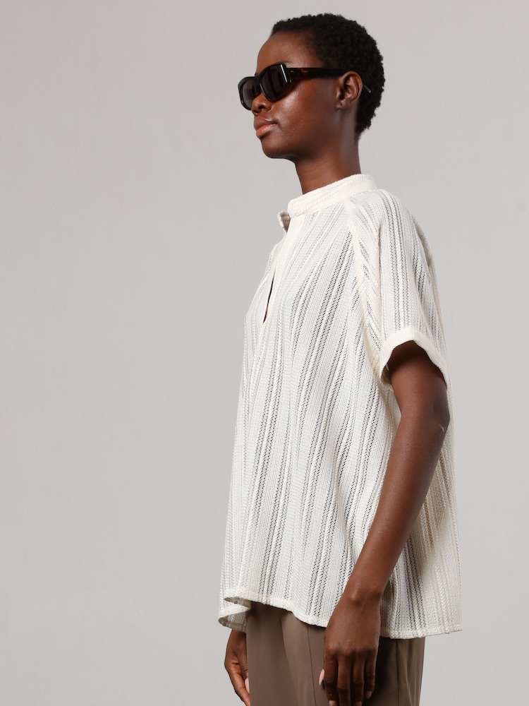 Religion Cream Oversized Sensation Blouse With Gunmetal Beaded Motif - Image 5 of 8