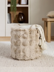 Beige Faux Fur Storage Basket - Image 1 of 1