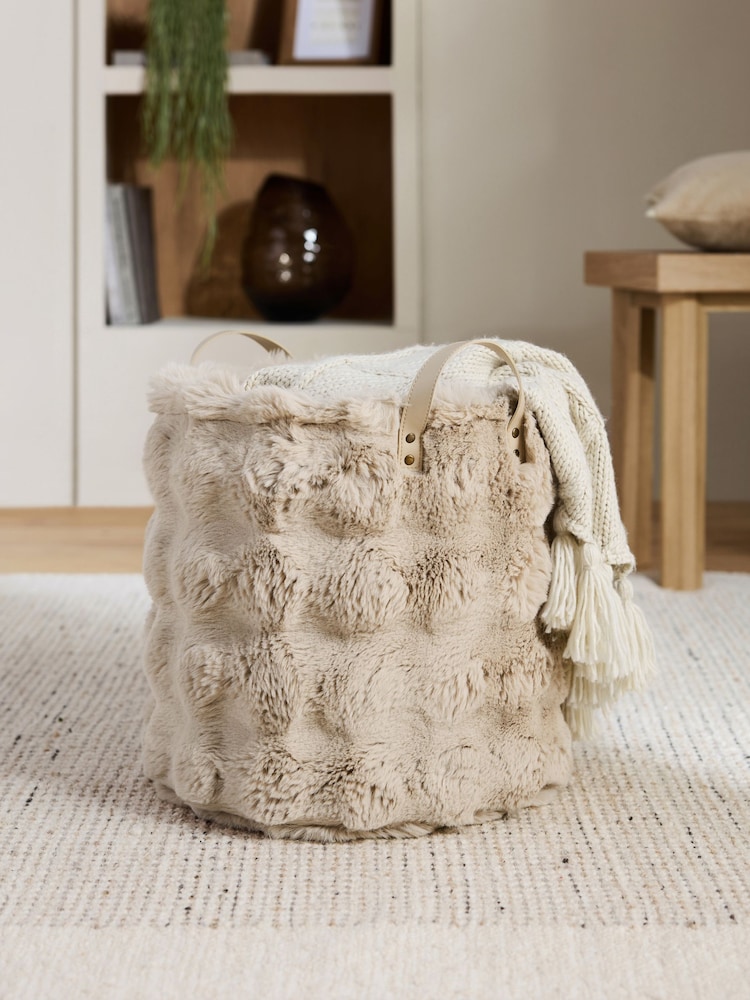 Beige Faux Fur Storage Basket - Image 1 of 1