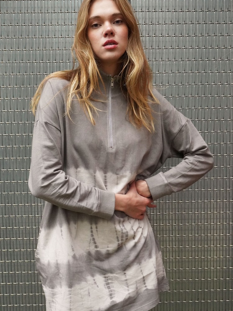 Religion Natural Tie Dye Bliss 100% Cotton Jersey Tunic with Zip Funnel Neck - Image 1 of 8