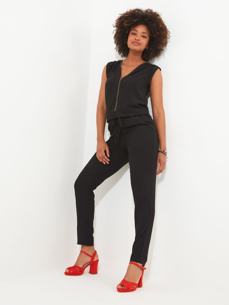Joe Browns Black Petite Relaxed Fit Zip Front Jumpsuit - Image 1 of 4