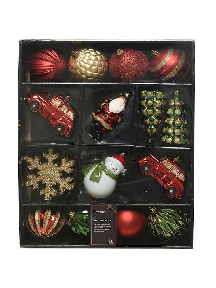 Decoris Red/Green Decoris 25 Piece Shatterproof Christmas Baubles - Image 3 of 3