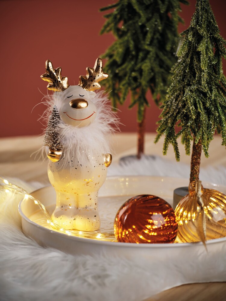 Decoris White Terracotta Christmas Deer Decoration - Image 1 of 2 Decoris White Terracotta Christmas Deer Decoration - Image 1 of 2