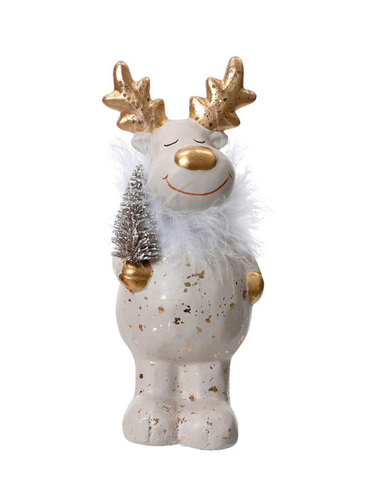 Decoris White Terracotta Christmas Deer Decoration - Image 2 of 2 Decoris White Terracotta Christmas Deer Decoration - Image 2 of 2