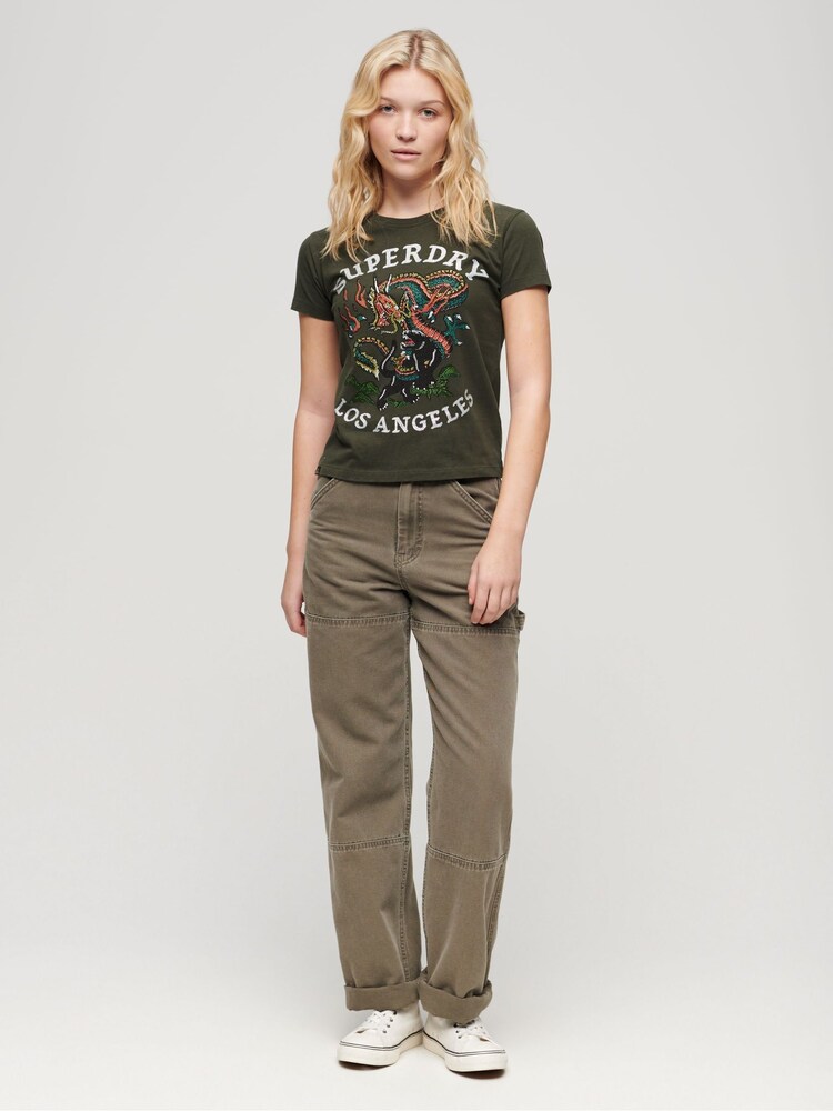 Superdry Green 100% Cotton Tattoo Rhinestone T-Shirt - Image 2 of 3