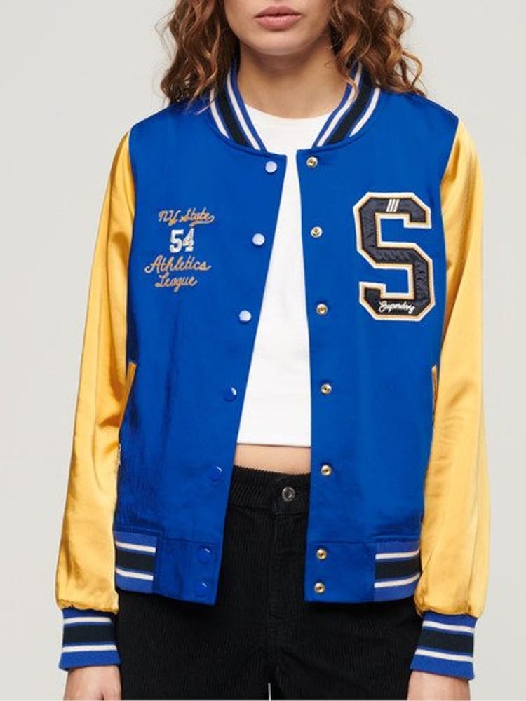 Superdry Blue Luxe Varsity Jacket - Image 1 of 6 Superdry Blue Luxe Varsity Jacket - Image 1 of 6