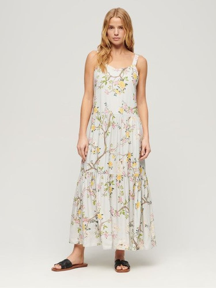 Superdry Grey Woven Tiered Maxi Dress - Image 1 of 5