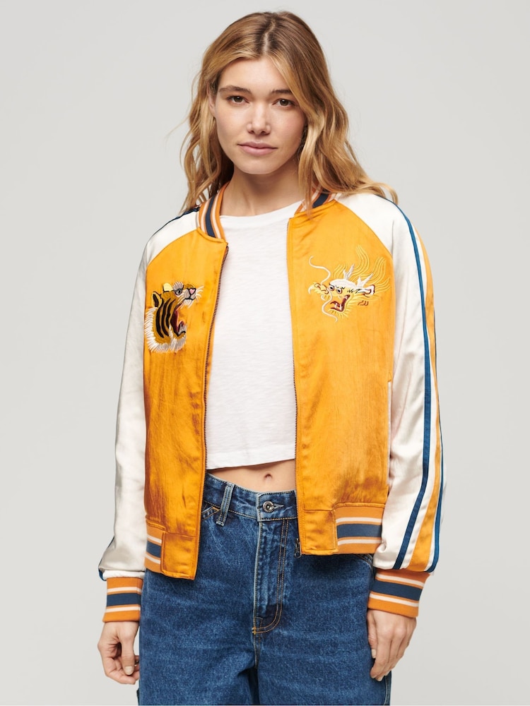 Superdry Orange Suikajan Embroidered Bomber Jacket - Image 1 of 6