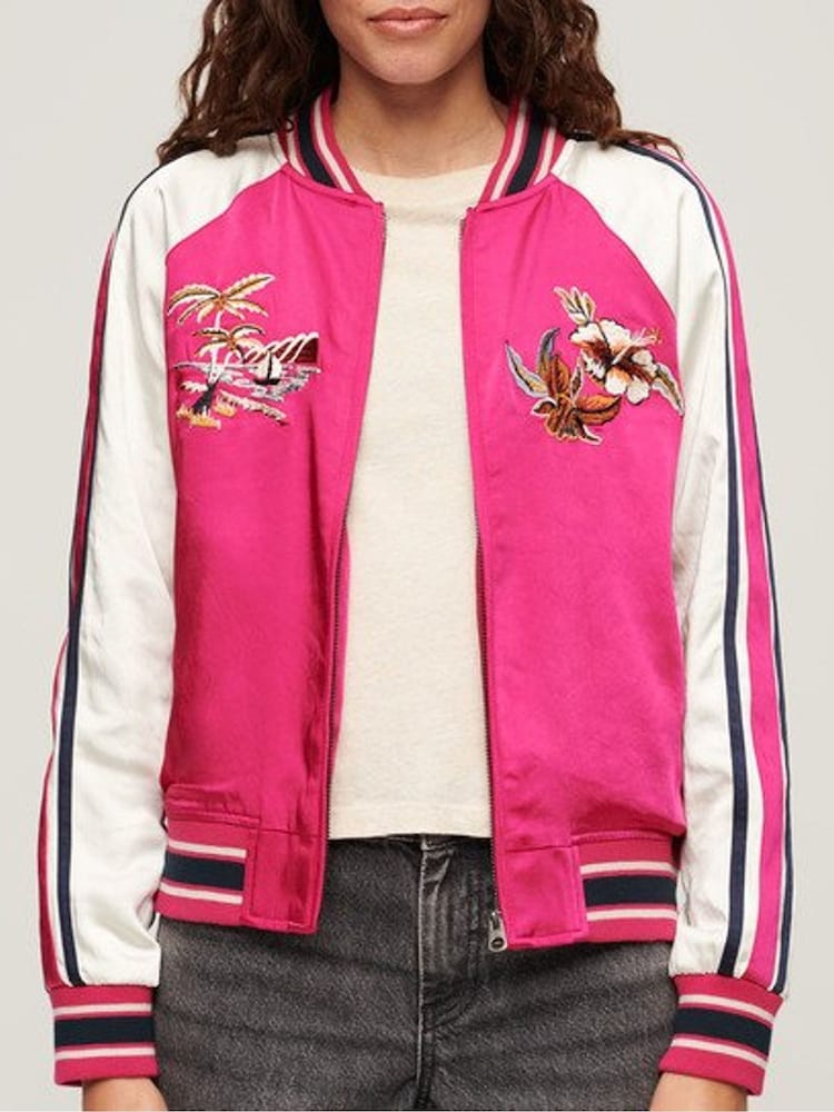 Superdry Pink Suikajan Embroidered Bomber Jacket - Image 1 of 6