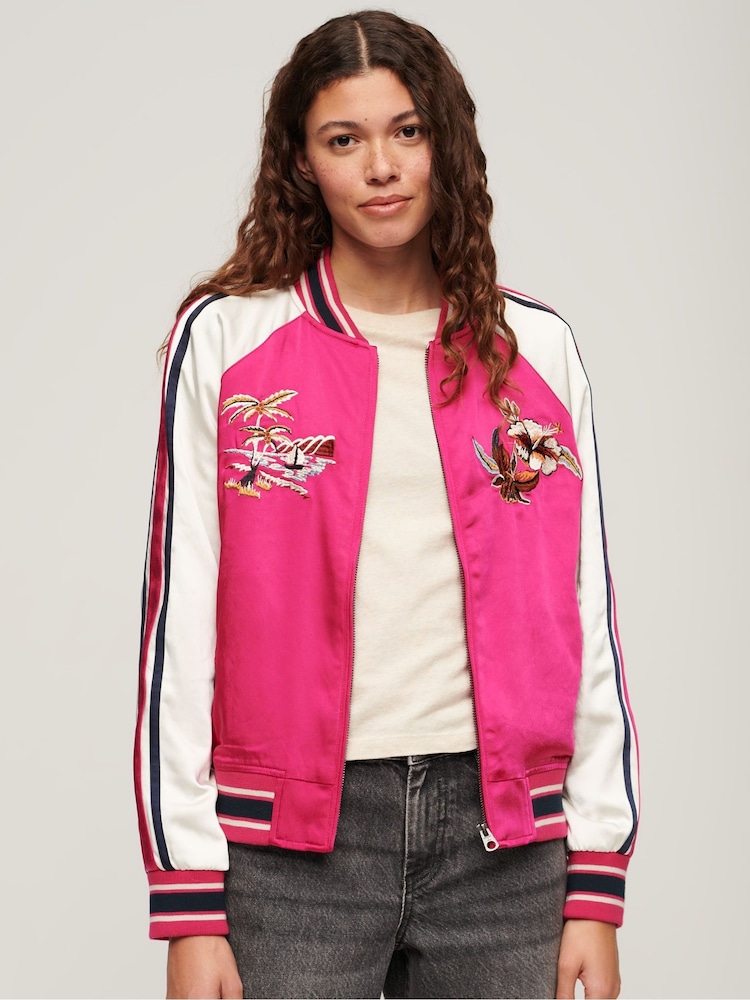 Superdry Pink Suikajan Embroidered Bomber Jacket - Image 2 of 6