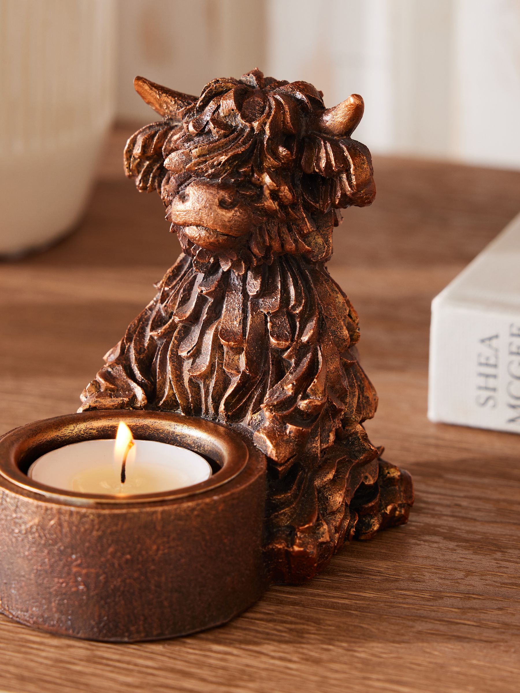 Buy Bronze Hamish The Highland Cow Tea Light Candle Holder from Next Luxembourg