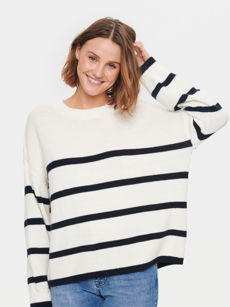 Saint Tropez Terna Relaxed Fit Crew Neck Pullover White Jumper - Image 1 of 6
