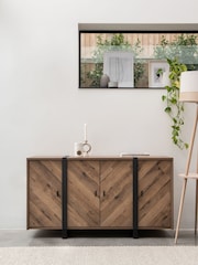 Dark Bronx Chevron Oak Effect Large Small Sideboard - Image 3 of 11