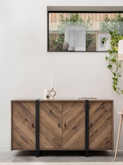 Dark Bronx Chevron Oak Effect Large Small Sideboard - Image 4 of 11