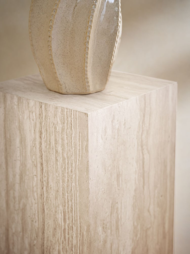 Natural Travertine Effect Plinth Side Table - Image 2 of 5