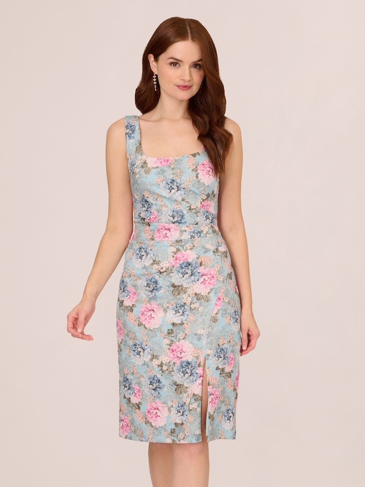 Adrianna Papell Blue Floral Matelasse Dress - Image 1 of 7