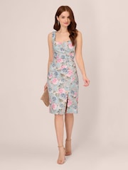 Adrianna Papell Blue Floral Matelasse Dress - Image 3 of 7