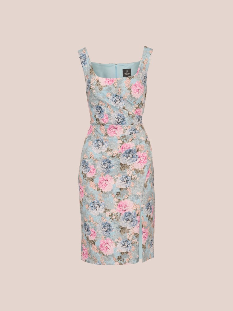 Adrianna Papell Blue Floral Matelasse Dress - Image 7 of 7