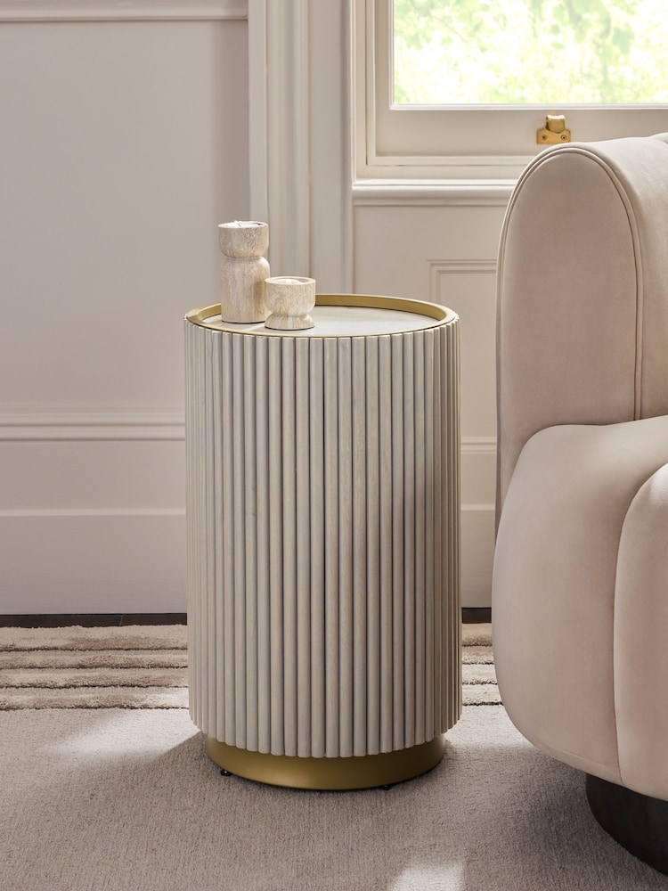 Light Grey Valencia Marble and Mango Wood Side Table - Image 2 of 7