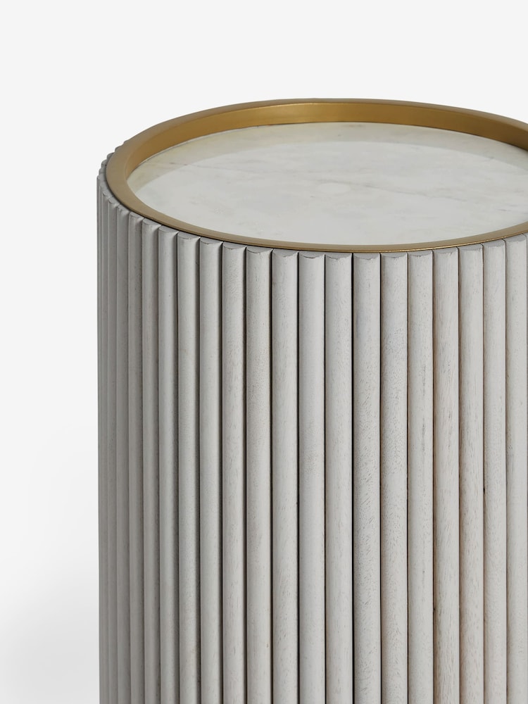 Light Grey Valencia Marble and Mango Wood Side Table - Image 7 of 7