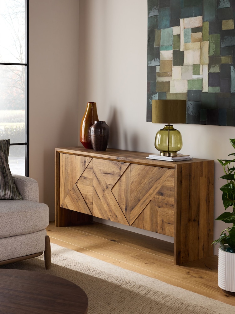 Dark Bronx Marquetry Oak Effect Large Sideboard - Image 1 of 10