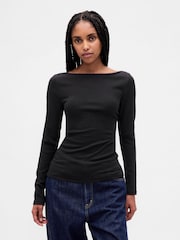Gap Black Modern Boatneck Long Sleeve T-Shirt - Image 1 of 4