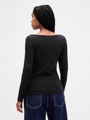 Gap Black Modern Boatneck Long Sleeve T-Shirt - Image 2 of 4