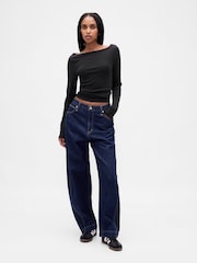 Gap Black Modern Boatneck Long Sleeve T-Shirt - Image 3 of 4