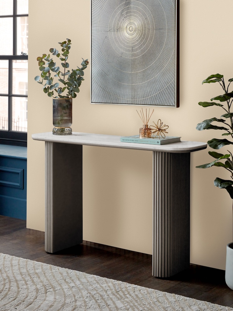 Dark Grey Valencia Marble and Mango Wood Console Table - Image 1 of 8