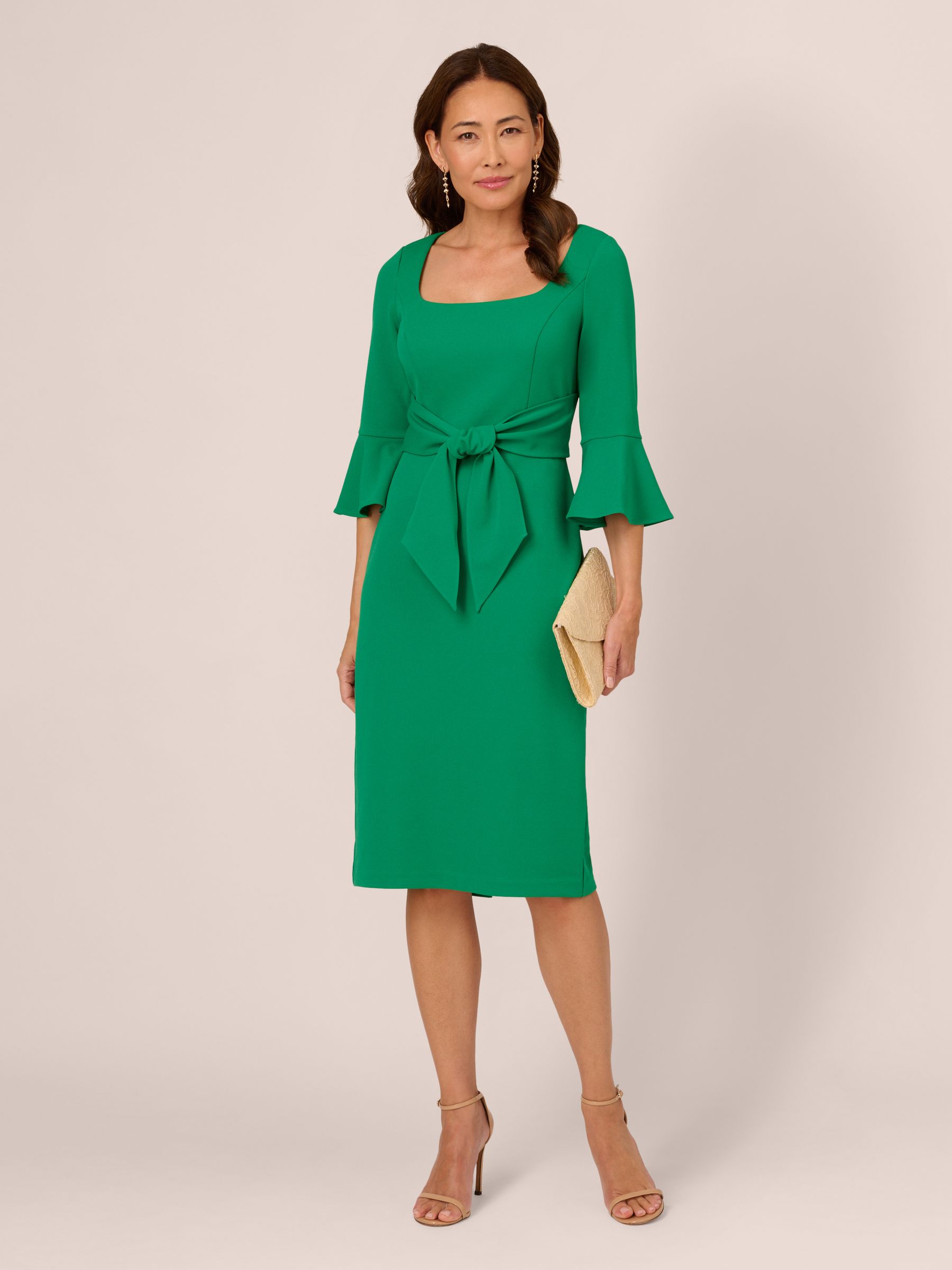 Buy Adrianna Papell Green Bell Sleeve Tie Front Dress from