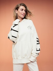 Ecru White Oversized Relaxed Fit Back Graphic Slogan Longline Hoodie - Image 2 of 6