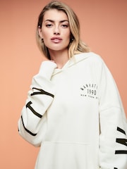 Ecru White Oversized Relaxed Fit Back Graphic Slogan Longline Hoodie - Image 4 of 6