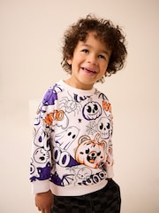 White/Purple Halloween Crew Neck Ghosts 100% Cotton Sweatshirt (3mths-7yrs) - Image 1 of 7