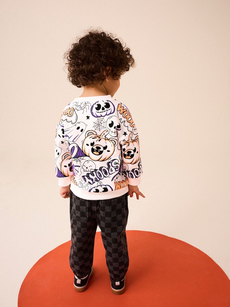 White/Purple Halloween Crew Neck Ghosts 100% Cotton Sweatshirt (3mths-7yrs) - Image 2 of 7