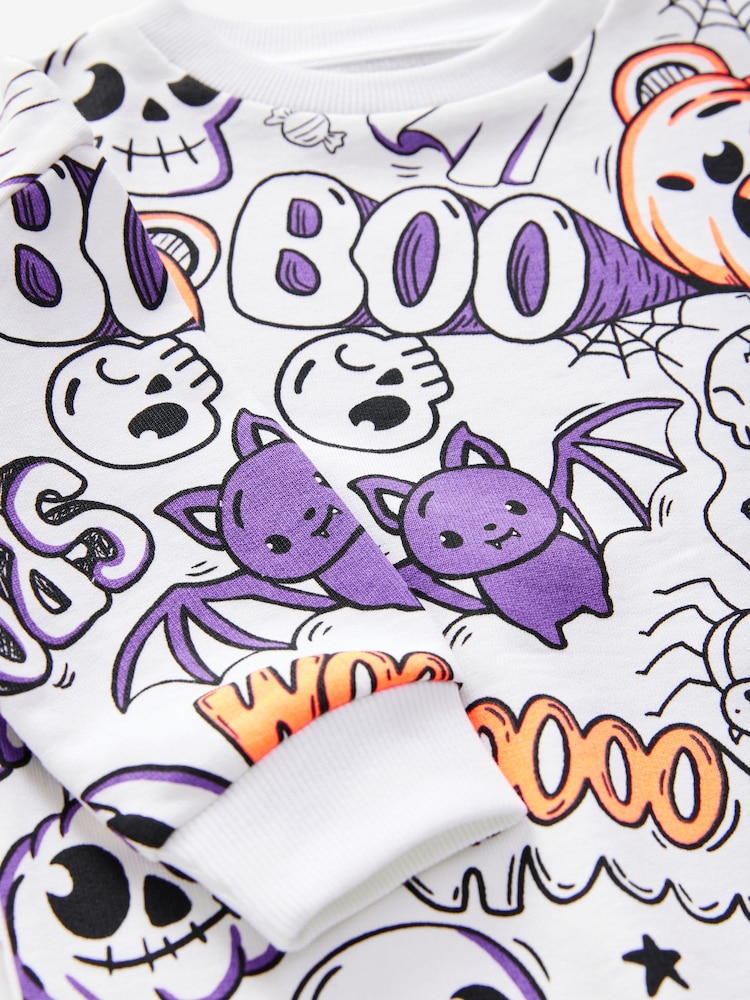 White/Purple Halloween Crew Neck Ghosts 100% Cotton Sweatshirt (3mths-7yrs) - Image 7 of 7