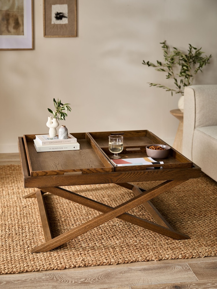 Dark Natural Butler Oak Tray Coffee Table - Image 1 of 12