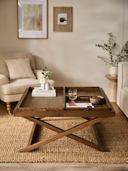 Dark Natural Butler Oak Tray Coffee Table - Image 2 of 12
