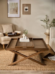 Dark Natural Butler Oak Tray Coffee Table - Image 3 of 12