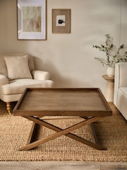 Dark Natural Butler Oak Tray Coffee Table - Image 4 of 12
