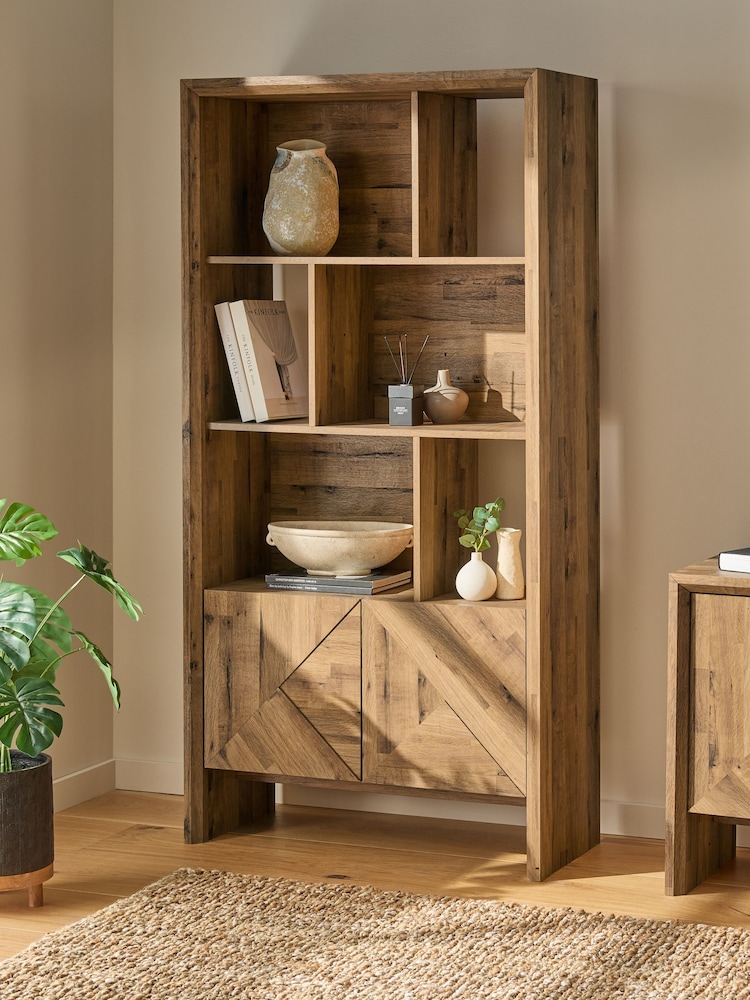 Dark Bronx Marquetry Oak Effect Bookcase - Image 1 of 8