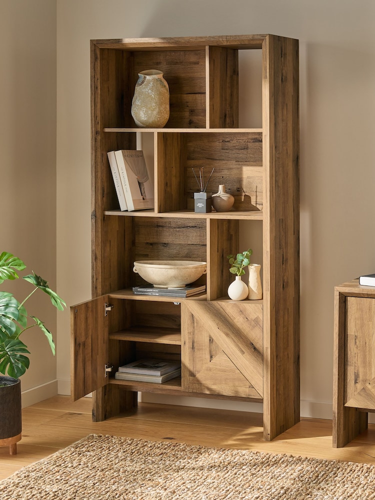 Dark Bronx Marquetry Oak Effect Bookcase - Image 2 of 8