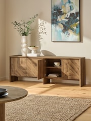 Dark Bronx Marquetry Oak Effect Extra Large Sideboard - Image 2 of 8